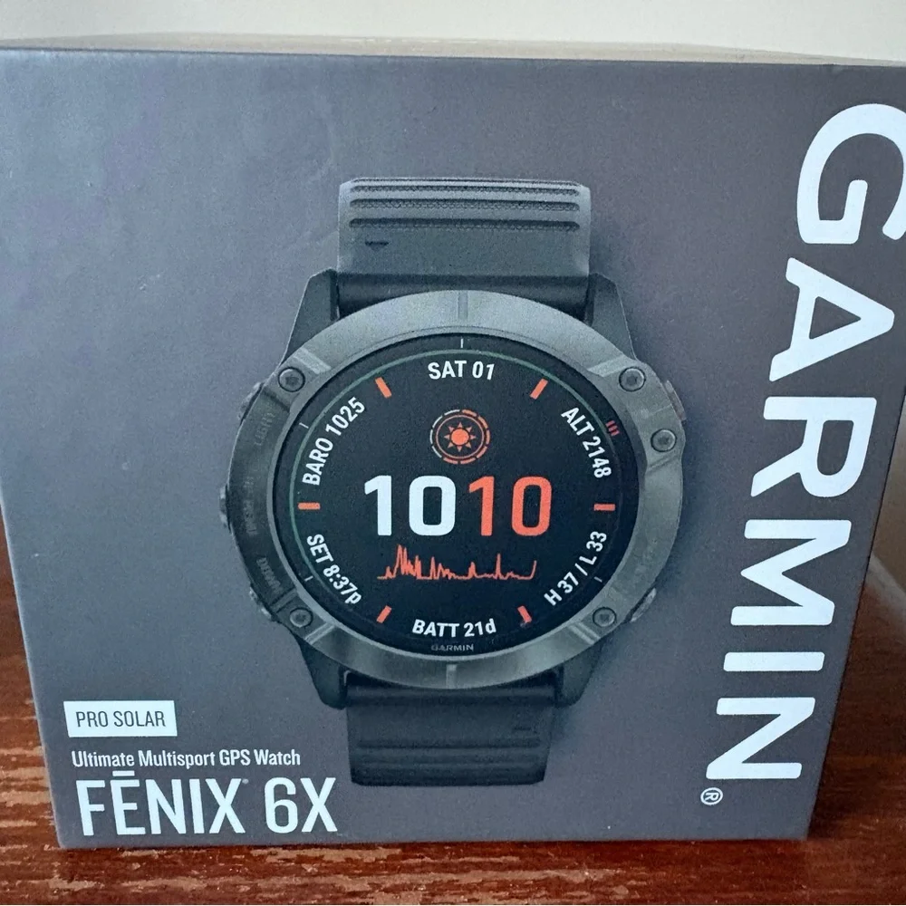 Garmin Fenix 6X Pro Solar in Carbon Gray w/ Black Band - Picture 1 of 6